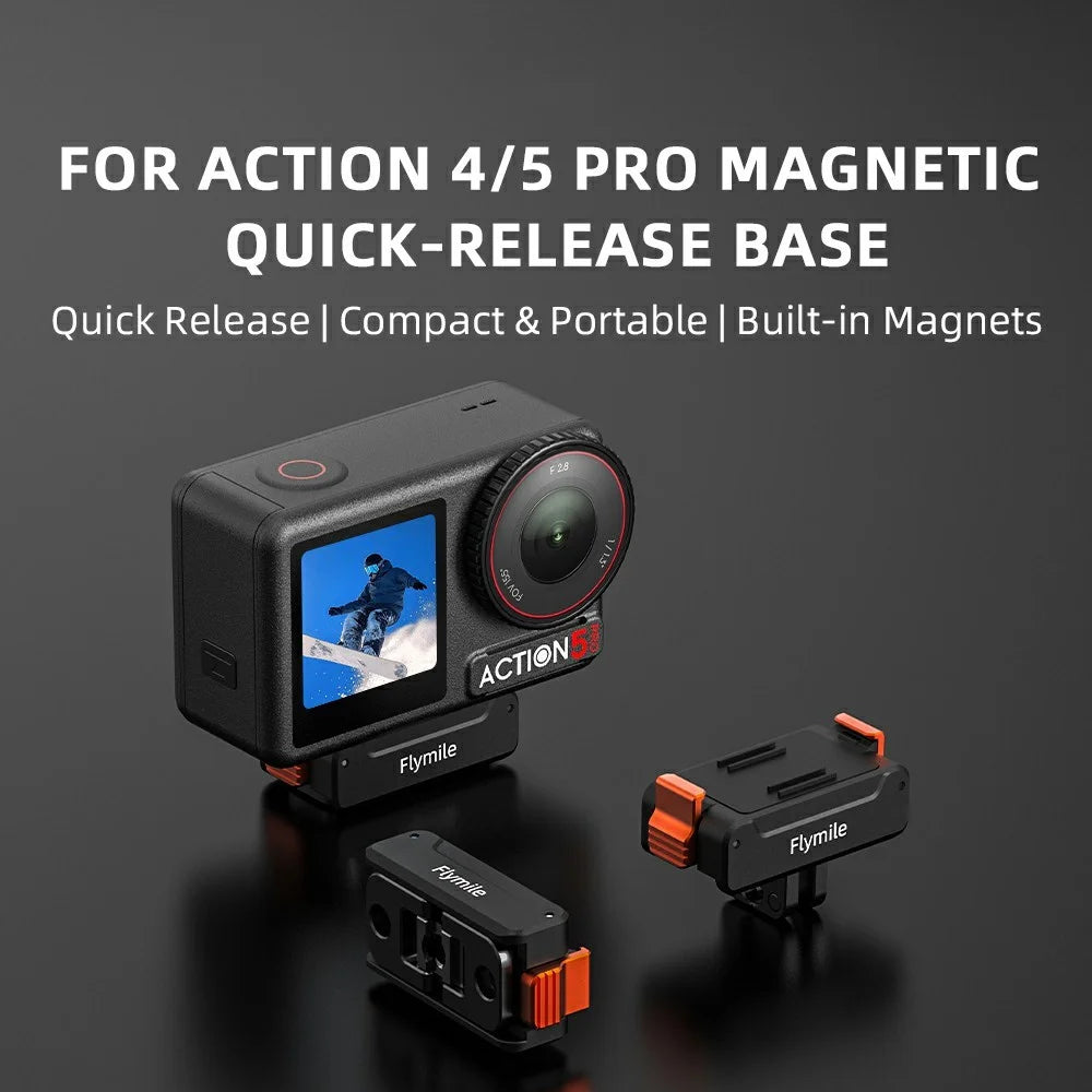 FLYMILE For DJI Osmo Action 5 Pro / Action 4 Magnetic Mount 1 / 4 Quick Release Base with Dual Expansion Ports - 2