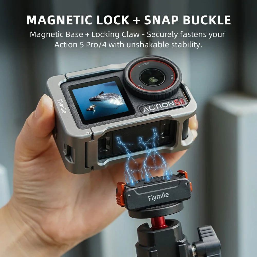 FLYMILE For DJI Osmo Action 5 Pro / Action 4 Magnetic Mount 1 / 4 Quick Release Base with Dual Expansion Ports - 6