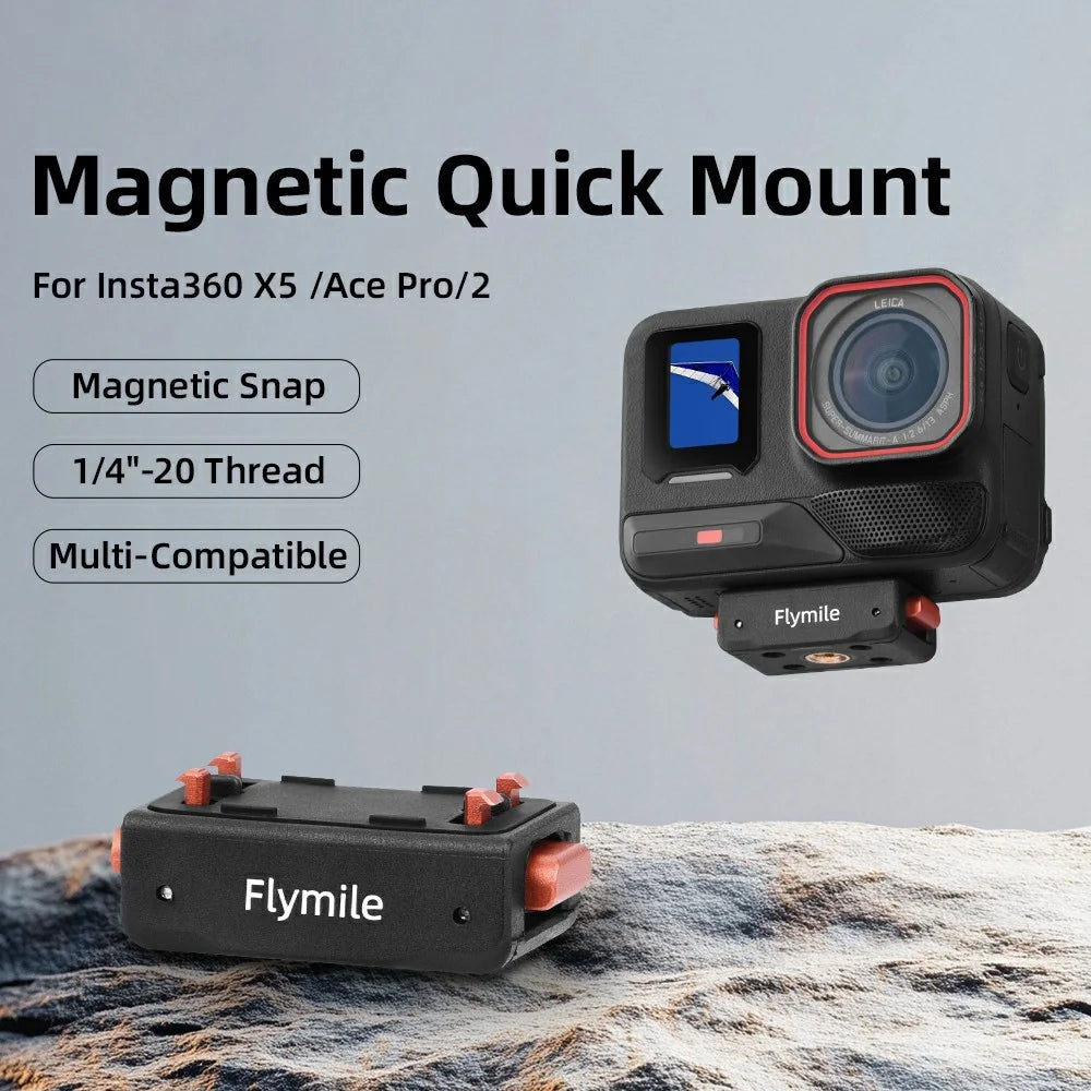 FLYMILE Quick Release 1 / 4 Base for Insta360 Ace Pro 2 / Ace Pro / Ace / X5 / X4 / X3 / X2 Magnetic Snap On Dual Locking System - 2