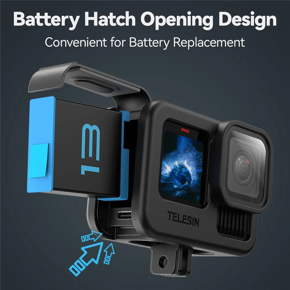 TELESIN S6-PTC-010-TGP Silicone Protective Case For GoPro Hero 13 / 12 / 11 / 10 / 9 Lens Cap Shockproof Cover with Neck / Wrist Strap - Black - 6
