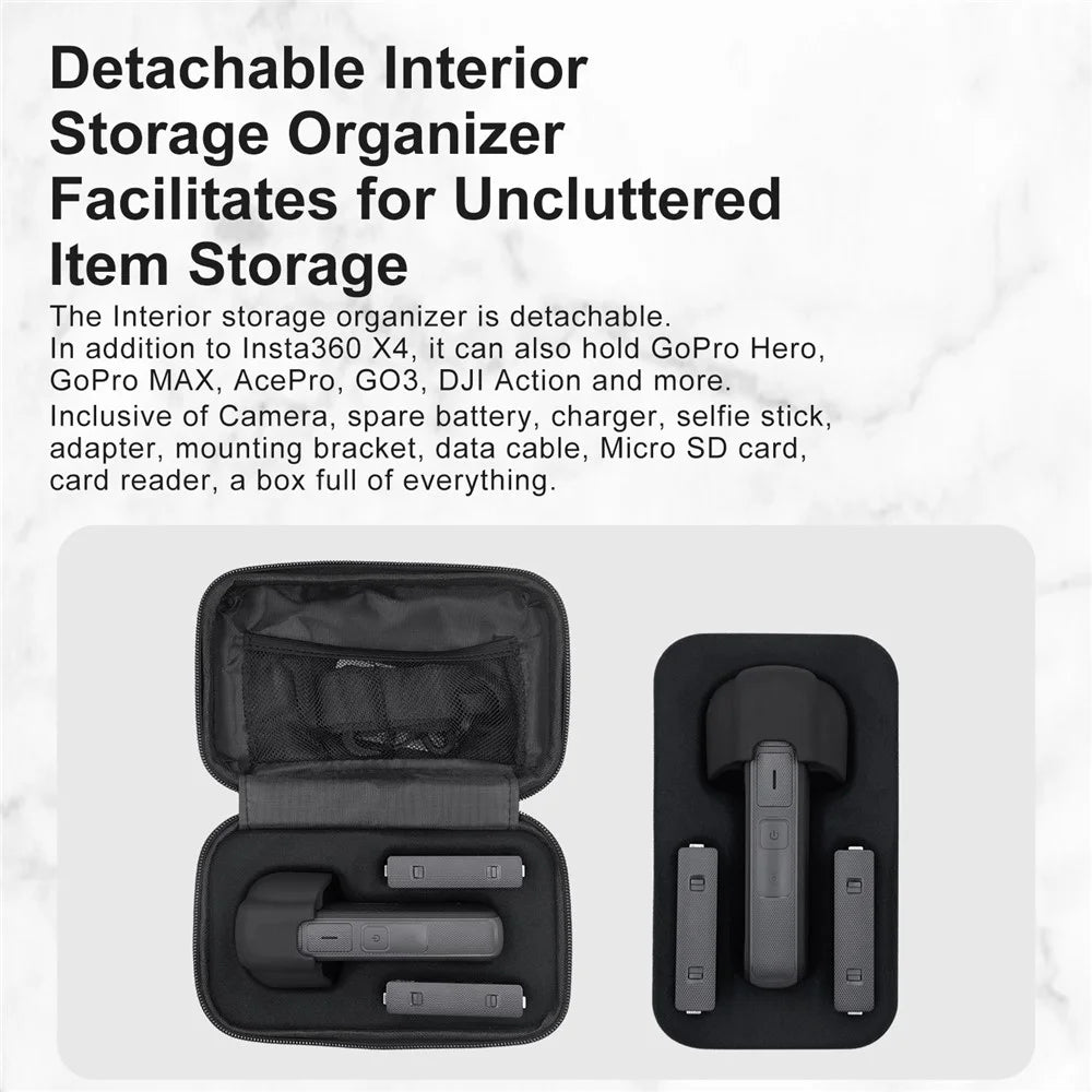 AMAGISN For Insta360 X5 / X4 Camera Small Carrying Case PC + Nylon Storage Box Shoulder Bag - Dark Grey - 5
