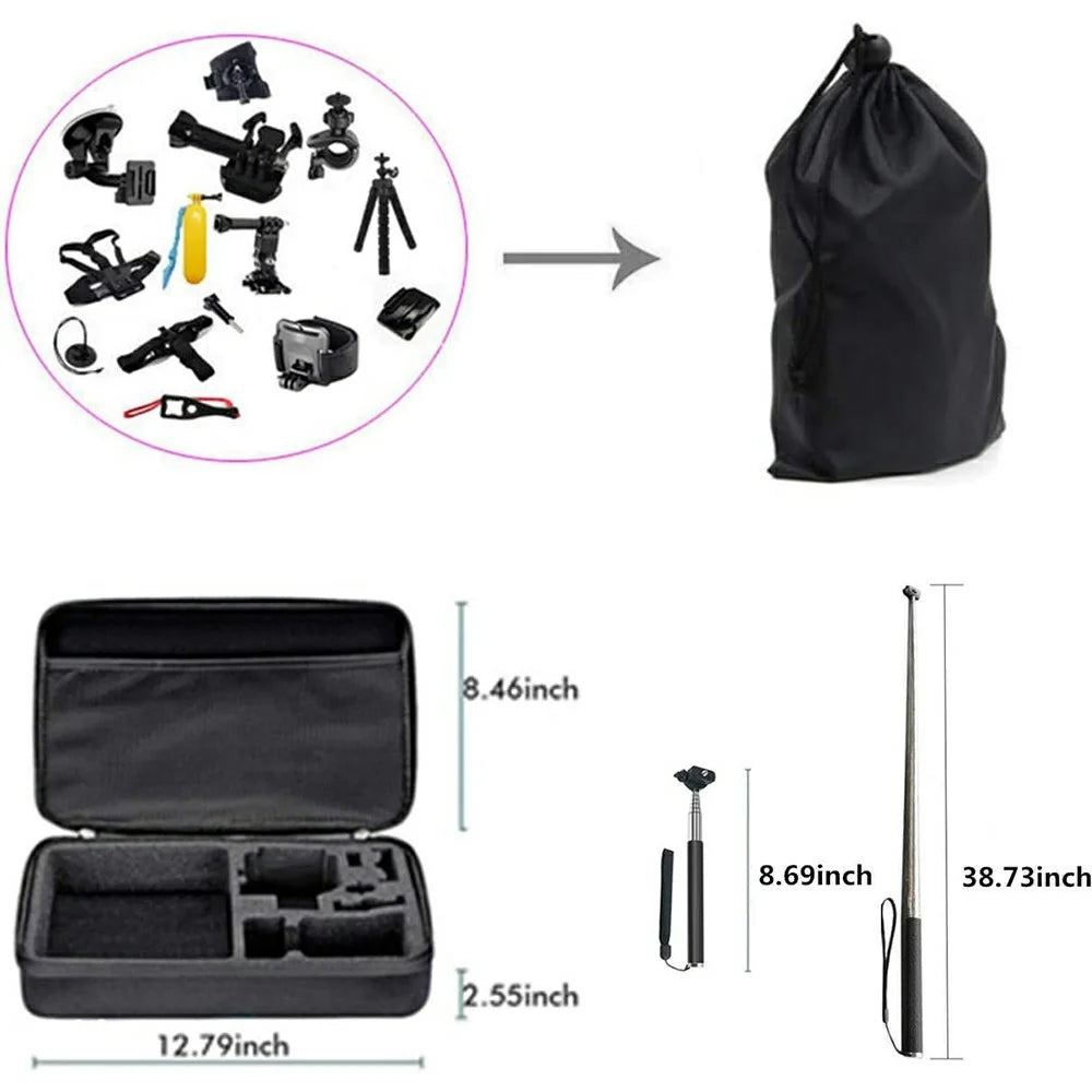 71 in 1 Action Camera Accessories Kit Chest Head Strap Selfie Stick Floating Handle Set for GoPro / DJI / Insta360 - 7
