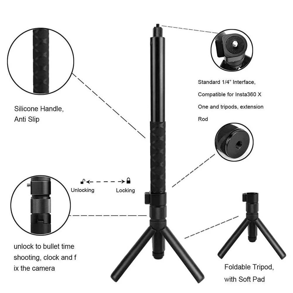 2 in 1 Bullet Time Extension Handle for Insta360 X5 / X4 / X3 111cm Invisible Selfie Stick and 360 Degree Rotating Tripod - 5