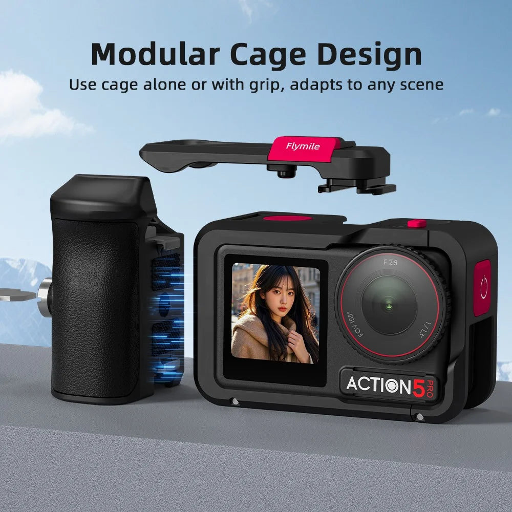 Flymile Street Photography Handle Set for DJI Osmo Action 5 Pro / 4 / 3 Aluminum Alloy Camera Cage Kit - 7