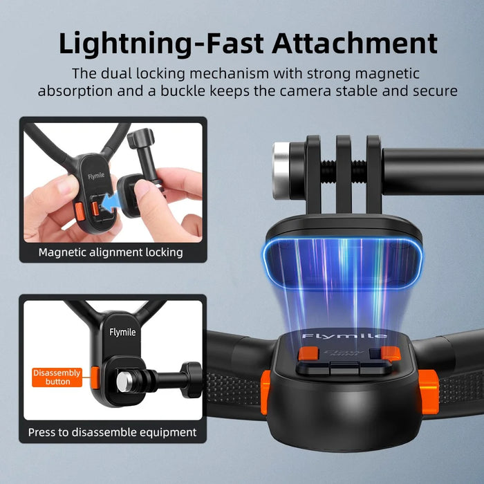 FLYMILE Quick Release Neck Mount Bracket with Strap for Action Cameras Hanging Neck Holder - 5