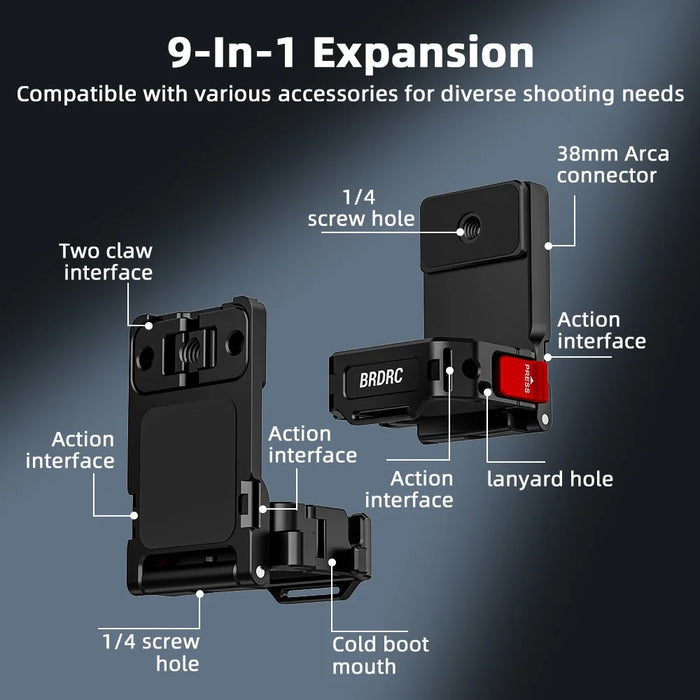 BRDRC For DJI Osmo Pocket 3 Multifuctional Magnetic Bracket Mount Expansion Adapter with Wrist Strap - 4
