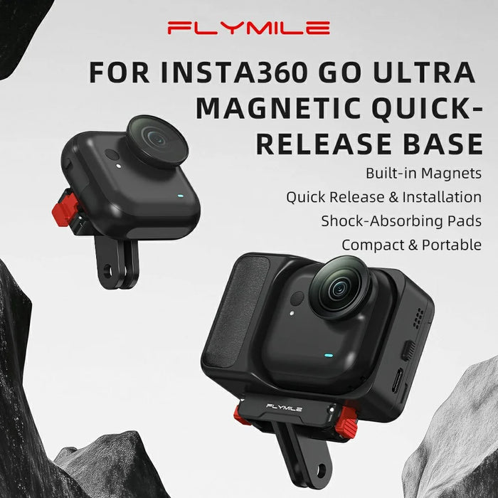 FLYMILE for Insta360 Go Ultra Magnetic Mount Adapter Quick Release Base Portable Metal Camera Accessories - Black - 2