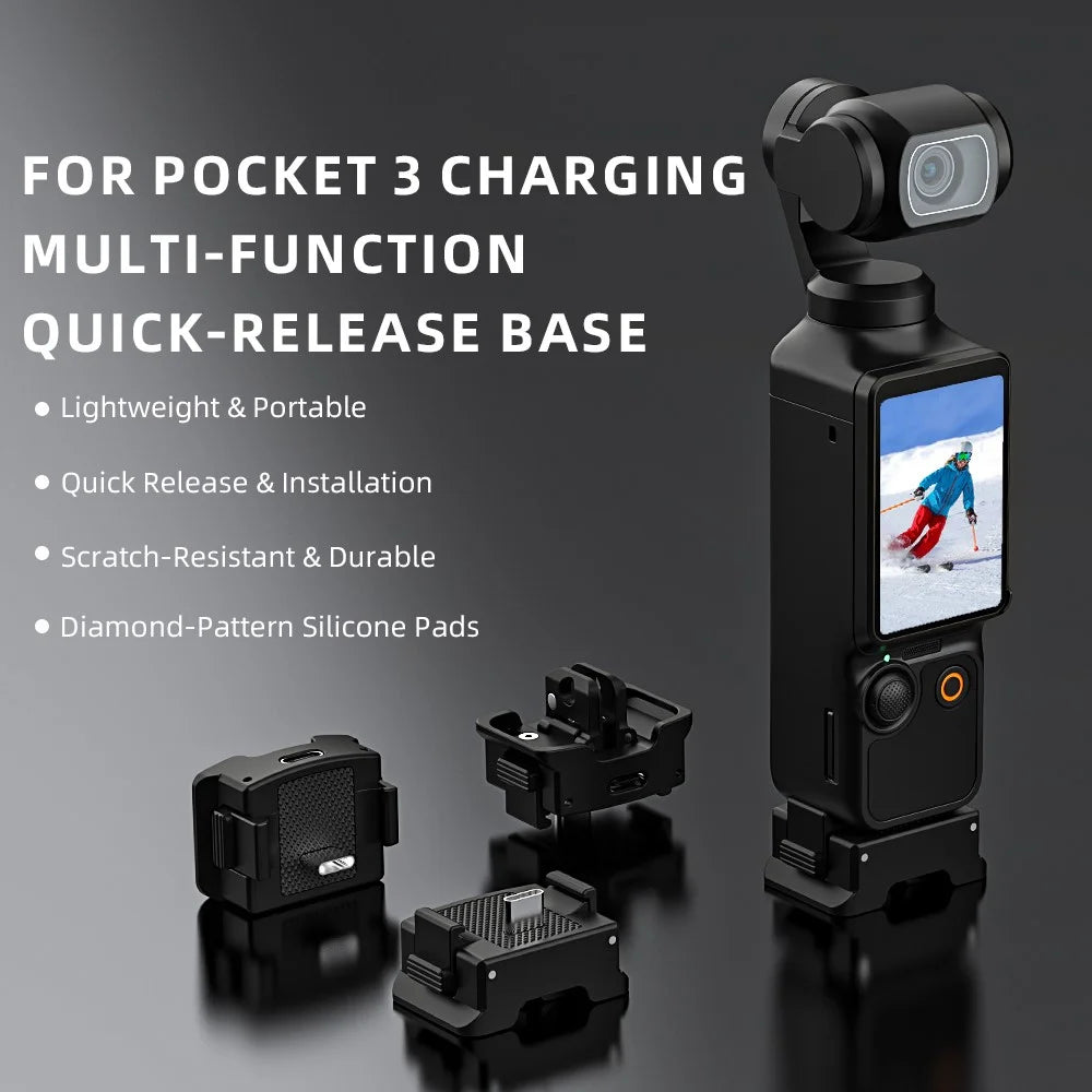 FLYMILE For DJI Osmo Pocket 3 Magnetic Charging Base Quick Release Scratch Resistant - Black - 4