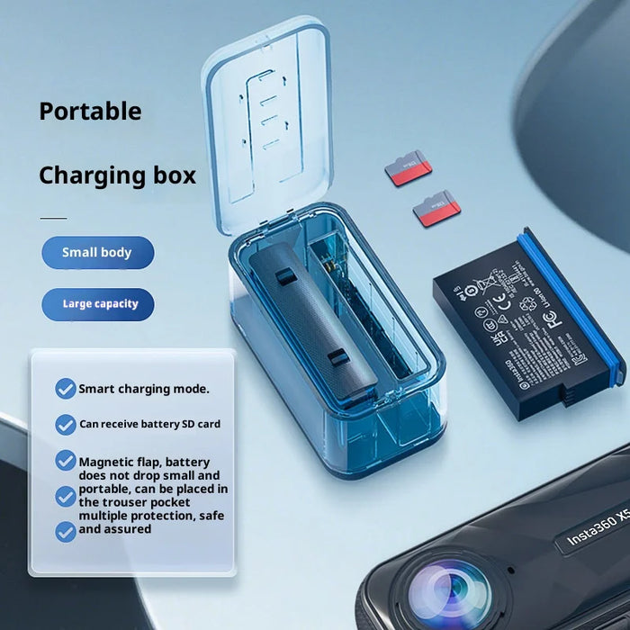 For Insta360 X5 Action Camera Quick Charge Battery Storage Box Magnetic Flap Portable Charging Case - 4