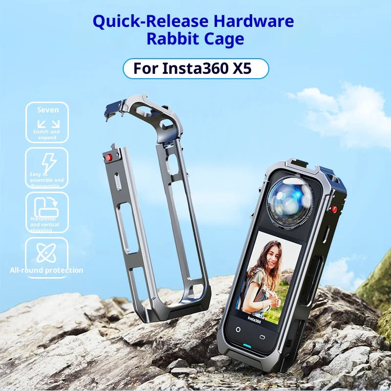 For Insta360 X5 Action Camera Metal Frame with Dual Cold Shoe Mount Aluminum Alloy Protective Case - 2
