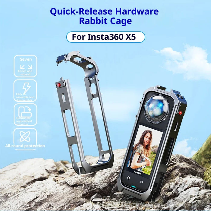 For Insta360 X5 Action Camera Metal Frame with Dual Cold Shoe Mount Aluminum Alloy Protective Case - 2