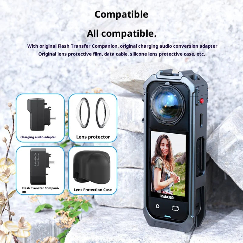 For Insta360 X5 Action Camera Metal Frame with Dual Cold Shoe Mount Aluminum Alloy Protective Case - 3