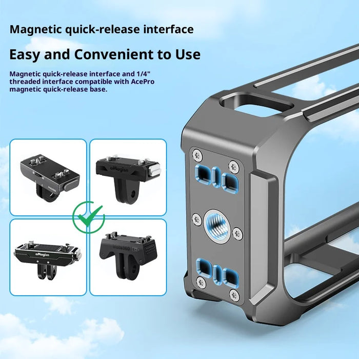 For Insta360 X5 Action Camera Metal Frame with Dual Cold Shoe Mount Aluminum Alloy Protective Case - 5