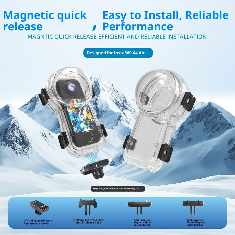 For Insta360 X4 Air Action Camera Invisible Waterproof Case Magnetic Quick Release 50m Diving Shell - 3