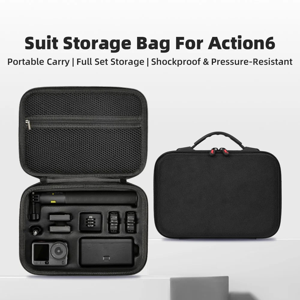 BRDRC For DJI Osmo Action 6 Storage Case Precision Molded Waterproof Shockproof Bag with Shoulder Strap - Black - 7