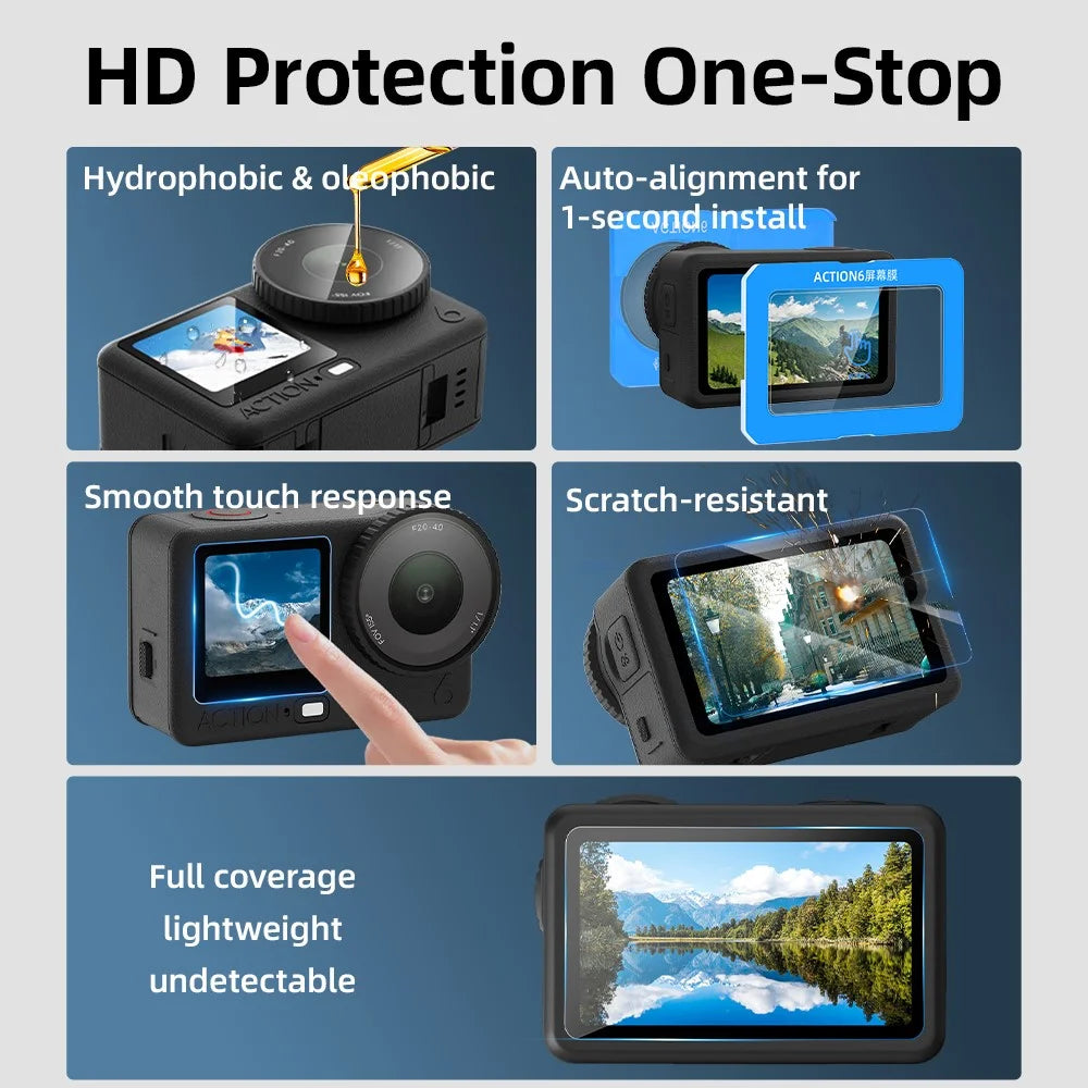 FLYMILE For DJI Osmo Action 6 Front and Rear Screen Protector Tempered Glass Lens Film with Application Tool Set - 6