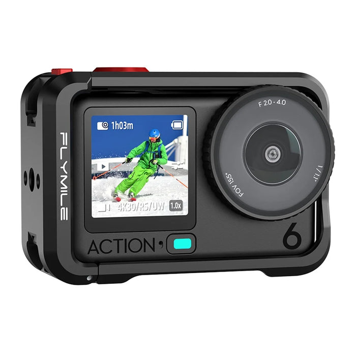FLYMILE Single Opening Camera Cage for DJI Osmo Action 6 Protective Metal Frame with Cold Shoe and 1  /  4" Thread - 6