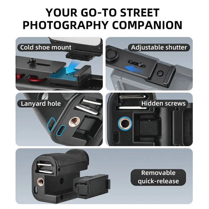 FLYMILE For DJI Osmo Action 3  /  4  /  5 Pro Cage Shutter Grip Magnetic Quick-Release Handle with Adjustable Shutter Button - 2