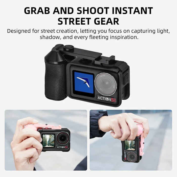 FLYMILE For DJI Osmo Action 3  /  4  /  5 Pro Cage Shutter Grip Magnetic Quick-Release Handle with Adjustable Shutter Button - 3