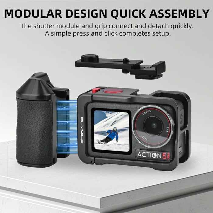 FLYMILE For DJI Osmo Action 3  /  4  /  5 Pro Cage Shutter Grip Magnetic Quick-Release Handle with Adjustable Shutter Button - 4