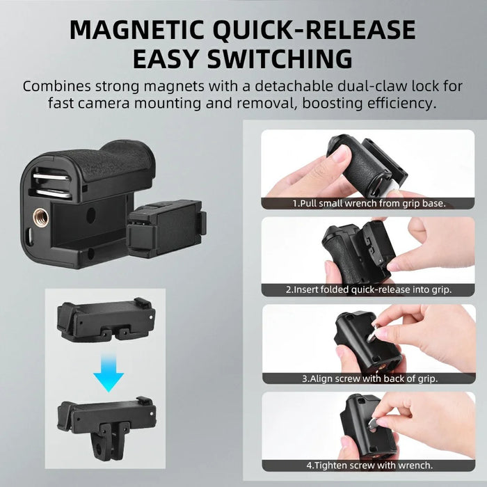 FLYMILE For DJI Osmo Action 3  /  4  /  5 Pro Cage Shutter Grip Magnetic Quick-Release Handle with Adjustable Shutter Button - 5