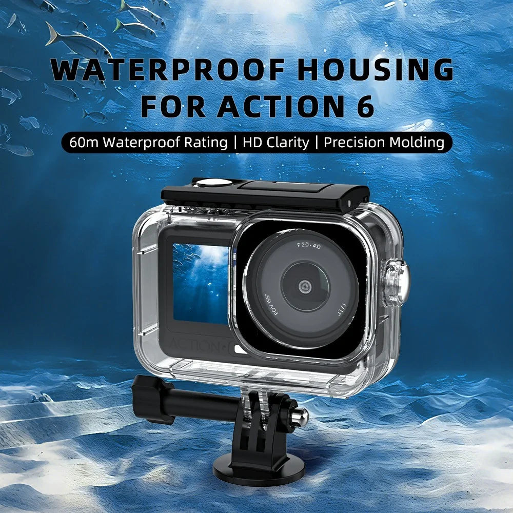For DJI Osmo Action 6 60m Depth Camera Waterproof Case Transparent PC + Tempered Glass Anti Fog Underwater Housing - 2