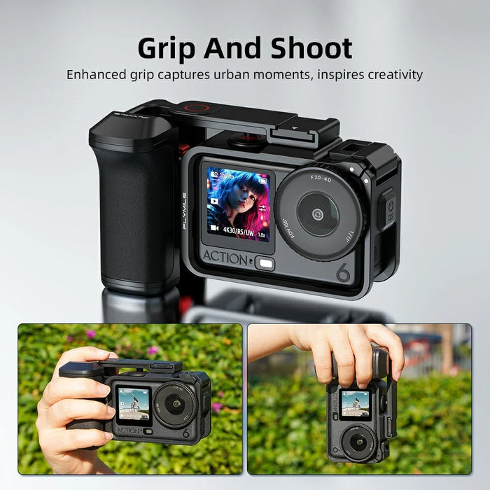 FLYMILE For DJI Osmo Action 6 Street Photography Handle Set Modular Design Magnetic Quick Release Cold Shoe Mount - Black - 4