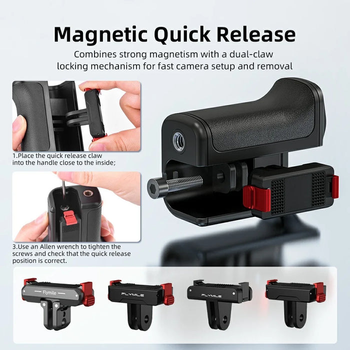 FLYMILE For DJI Osmo Action 6 Street Photography Handle Set Modular Design Magnetic Quick Release Cold Shoe Mount - Black - 6