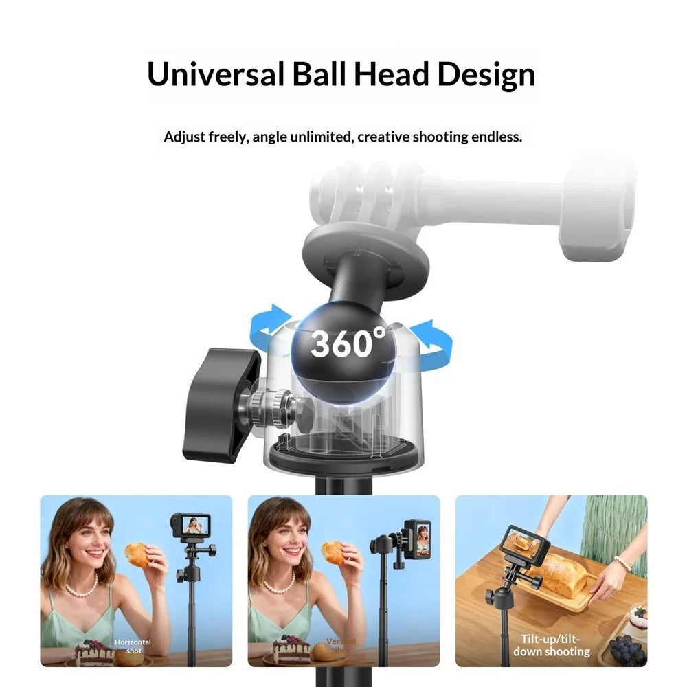 TELESIN S1-MNP-16 Mini Selfie Stick Aviation Aluminum Alloy Flexible Ball Head Extendable Tripod Stand - Black - 4