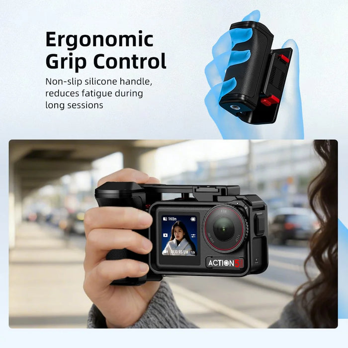 FLYMILE Hand Grip for DJI Osmo Action 5 Pro  /  4  /  3 Camera Magnetic Quick Release Street Photography Handle - Black - 5