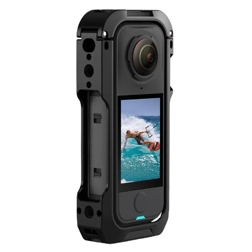 FLYMILE For Insta360 X4 Air Metal Rabbit Cage Expansion Protection Frame with Lens Cover - Black  /  Red - 1