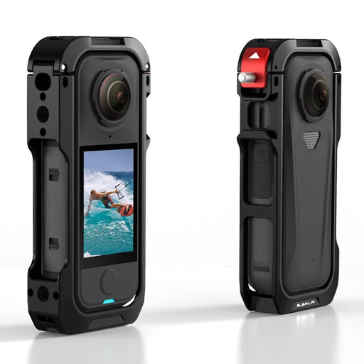FLYMILE For Insta360 X4 Air Metal Rabbit Cage Expansion Protection Frame with Lens Cover - Black  /  Red - 2