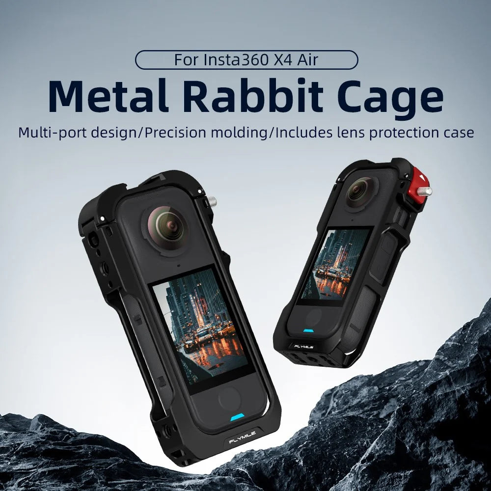FLYMILE For Insta360 X4 Air Metal Rabbit Cage Expansion Protection Frame with Lens Cover - Black  /  Red - 4