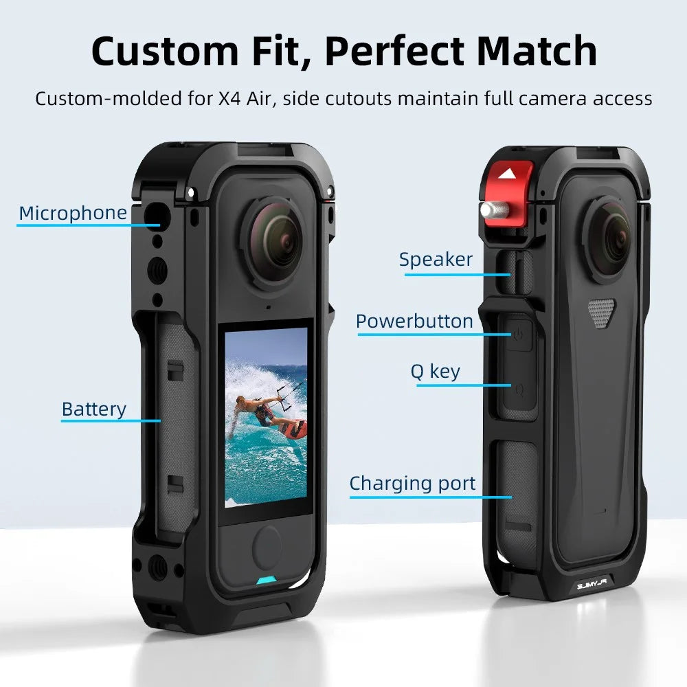 FLYMILE For Insta360 X4 Air Metal Rabbit Cage Expansion Protection Frame with Lens Cover - Black  /  Red - 5