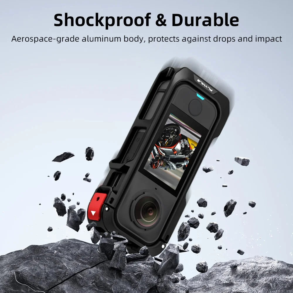 FLYMILE For Insta360 X4 Air Metal Rabbit Cage Expansion Protection Frame with Lens Cover - Black  /  Red - 6