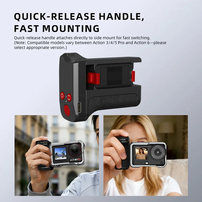 FLYMILE Photography Handle Kit for DJI Osmo Action 5 Pro / 4 / 3 Bluetooth-Compatible Street Camera Grip Holder - Black - 7