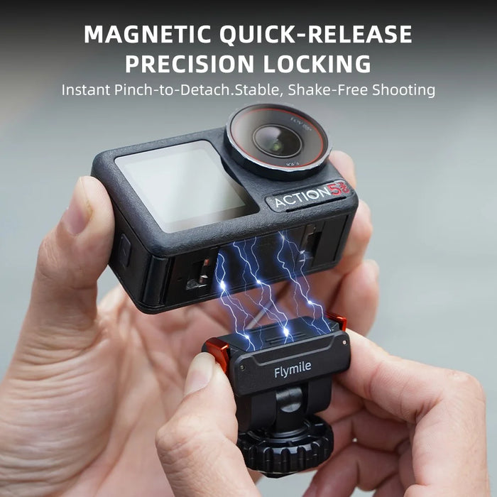 FLYMILE For DJI Osmo Action 5 Pro / 4 / 3 Magnetic Quick Release Cold Shoe Mount Adapter Camera Gimbal Base - Black - 5