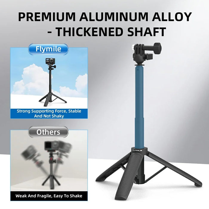 FLYMILE Action Camera Extension Tripod with Two-Claw Adapter, Ball Head 360 Degree Adjustable Telescopic Stand - Black - 7