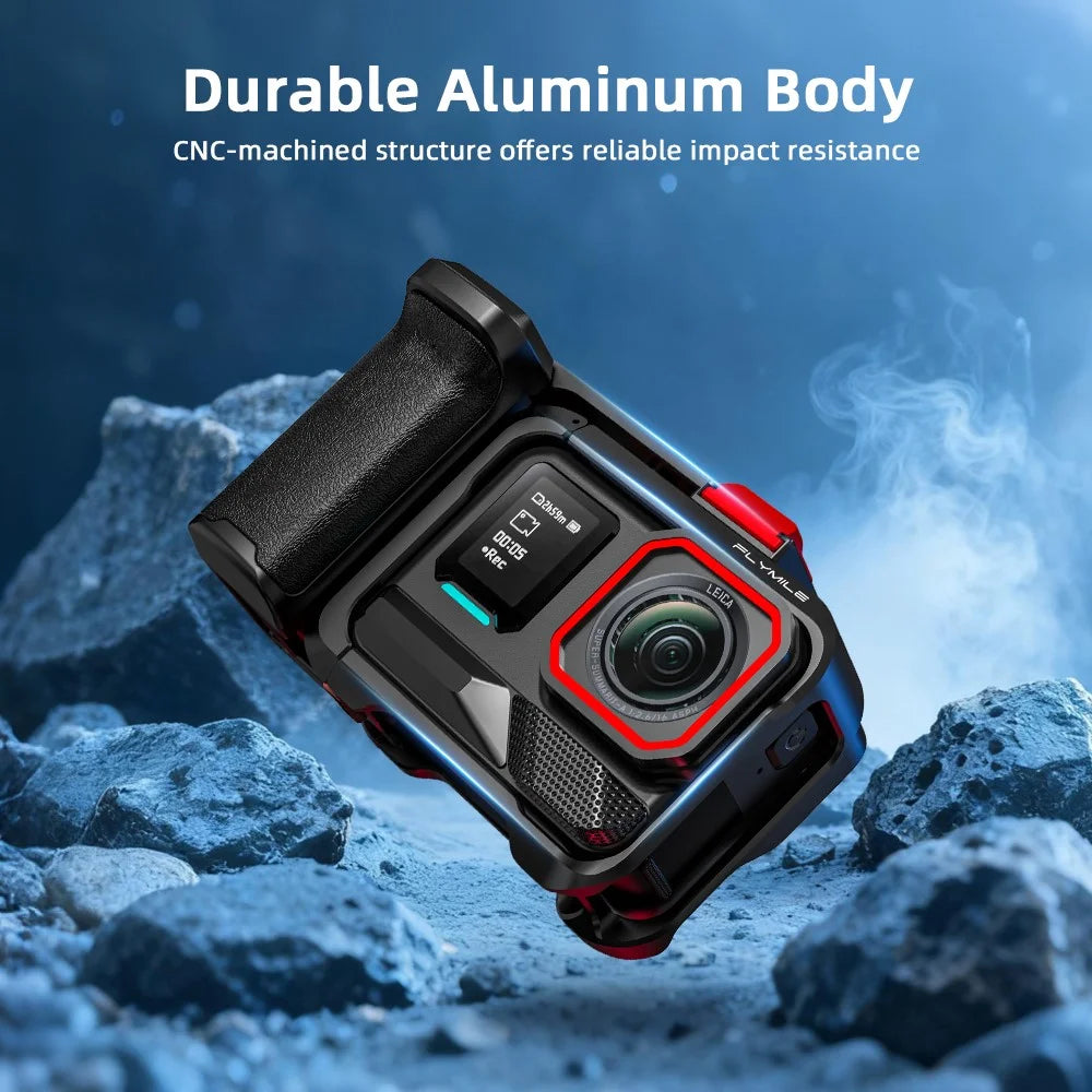 FLYMILE for Insta360 Ace Pro  /  Ace Pro 2 Street Photography Kit Aluminum Alloy Cage with Hand Grip - Black - 4