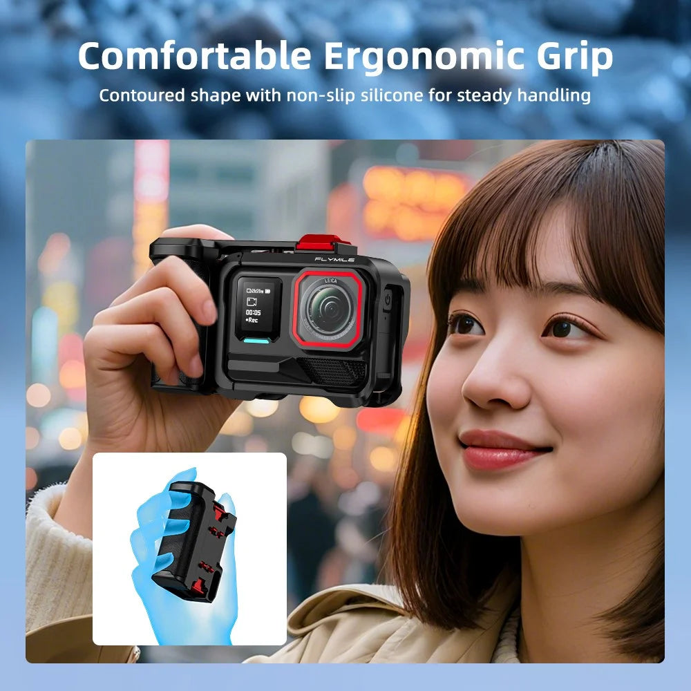 FLYMILE for Insta360 Ace Pro  /  Ace Pro 2 Street Photography Kit Aluminum Alloy Cage with Hand Grip - Black - 5