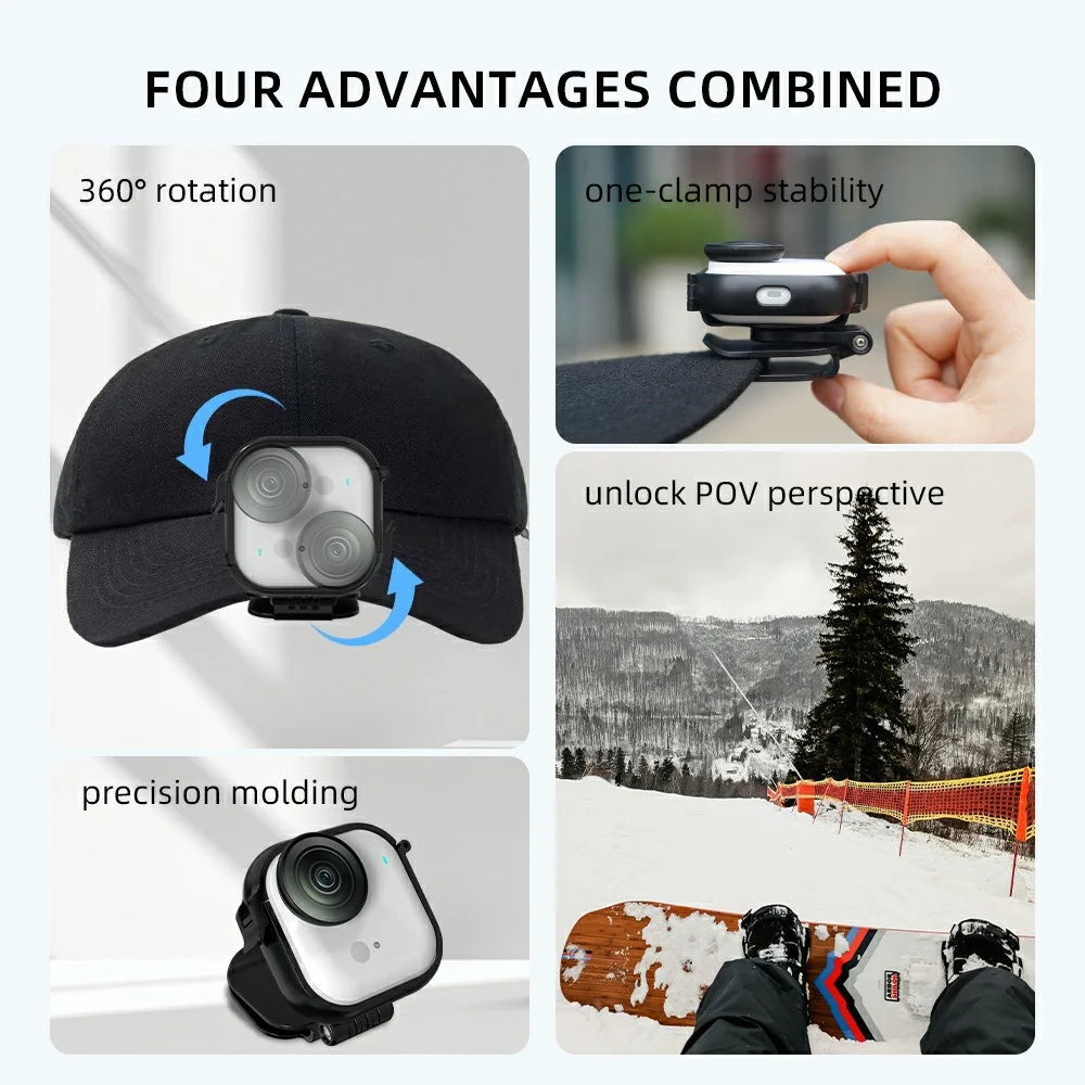 FLYMILE For Insta360 Go Ultra Cap Clip Camera Mount Baseball Hat Clip Sports Camera POV Vlog Mount - Black - 4