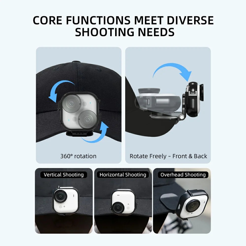 FLYMILE For Insta360 Go Ultra Cap Clip Camera Mount Baseball Hat Clip Sports Camera POV Vlog Mount - Black - 5