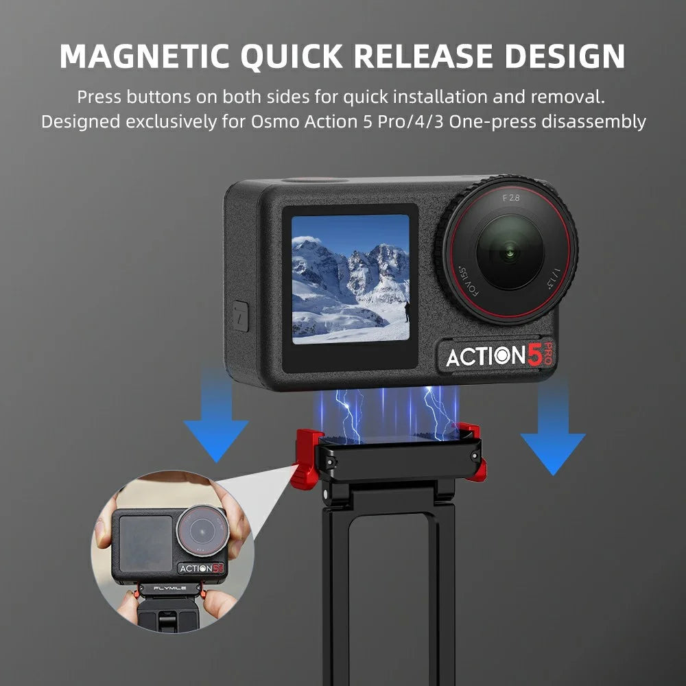 FLYMILE Metal Quick Release Tripod for DJI Osmo Action 5 Pro / 4 / 3 Magnetic Foldable Stand with Carabiner - Black - 4