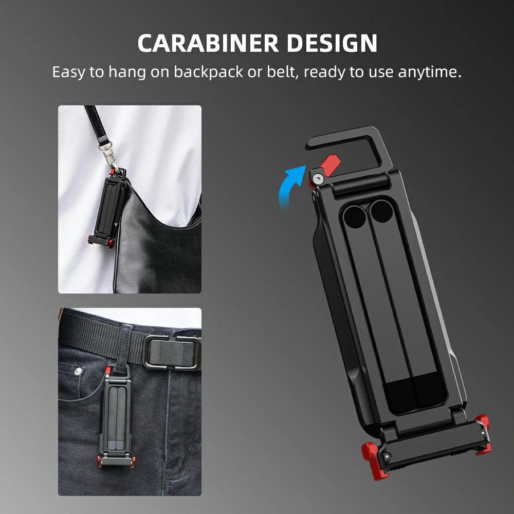 FLYMILE Metal Quick Release Tripod for DJI Osmo Action 5 Pro / 4 / 3 Magnetic Foldable Stand with Carabiner - Black - 5