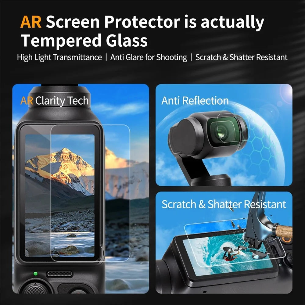 2 Sets For DJI Osmo Pocket 3 Camera Screen Film + Lens Film Tempered Glass 9H Hardness Screen Protectors - Transparent - 7