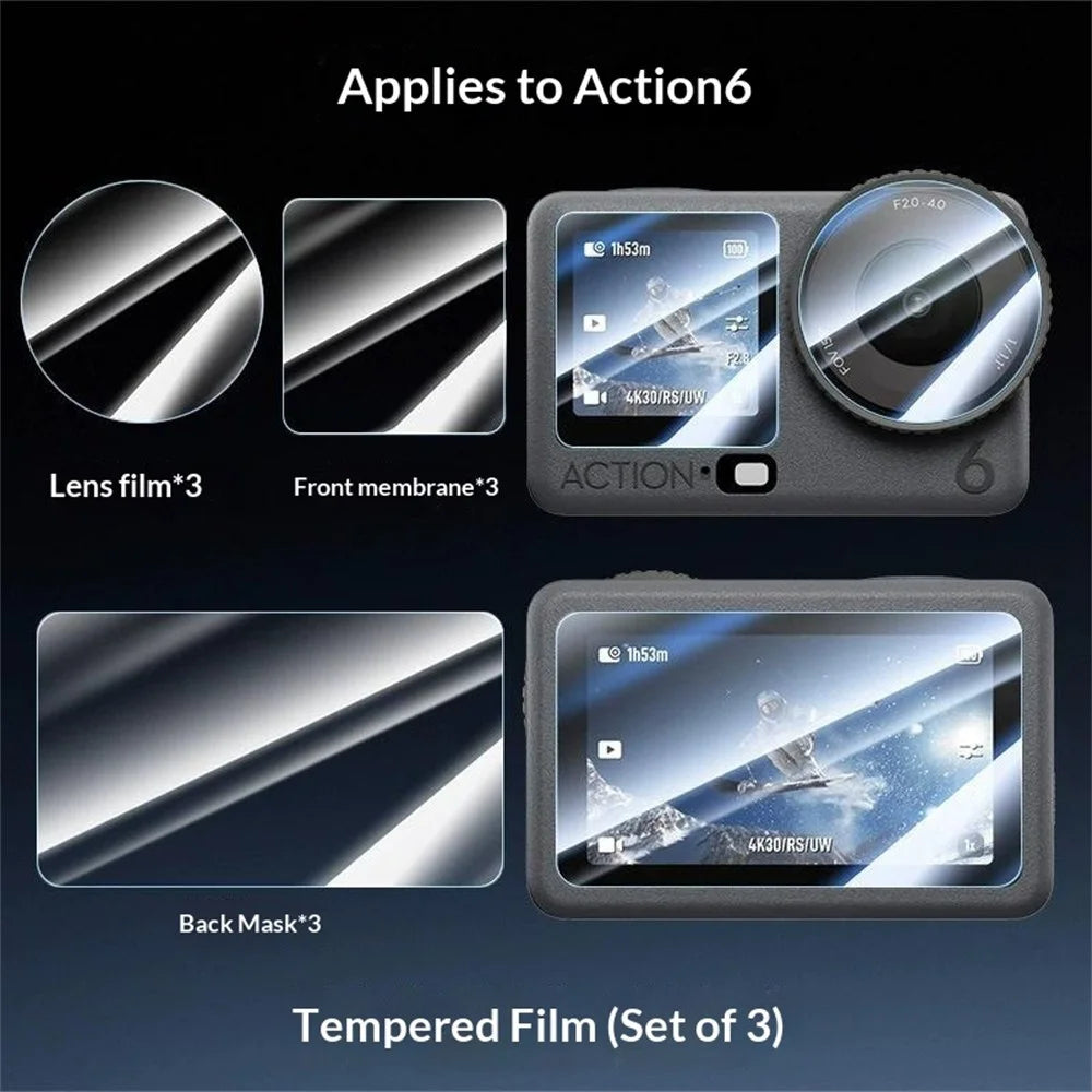 3 Sets for DJI Osmo Action 6 Home Screen Film + Front Screen Film + Lens Protector Tempered Glass Camera Film Set - Transparent - 2