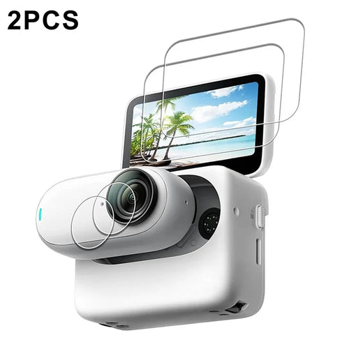 2 Sets For Insta360 GO 3S Camera Screen Film + Lens Film Tempered Glass 9H Hardness Screen Protectors - Transparent - 1