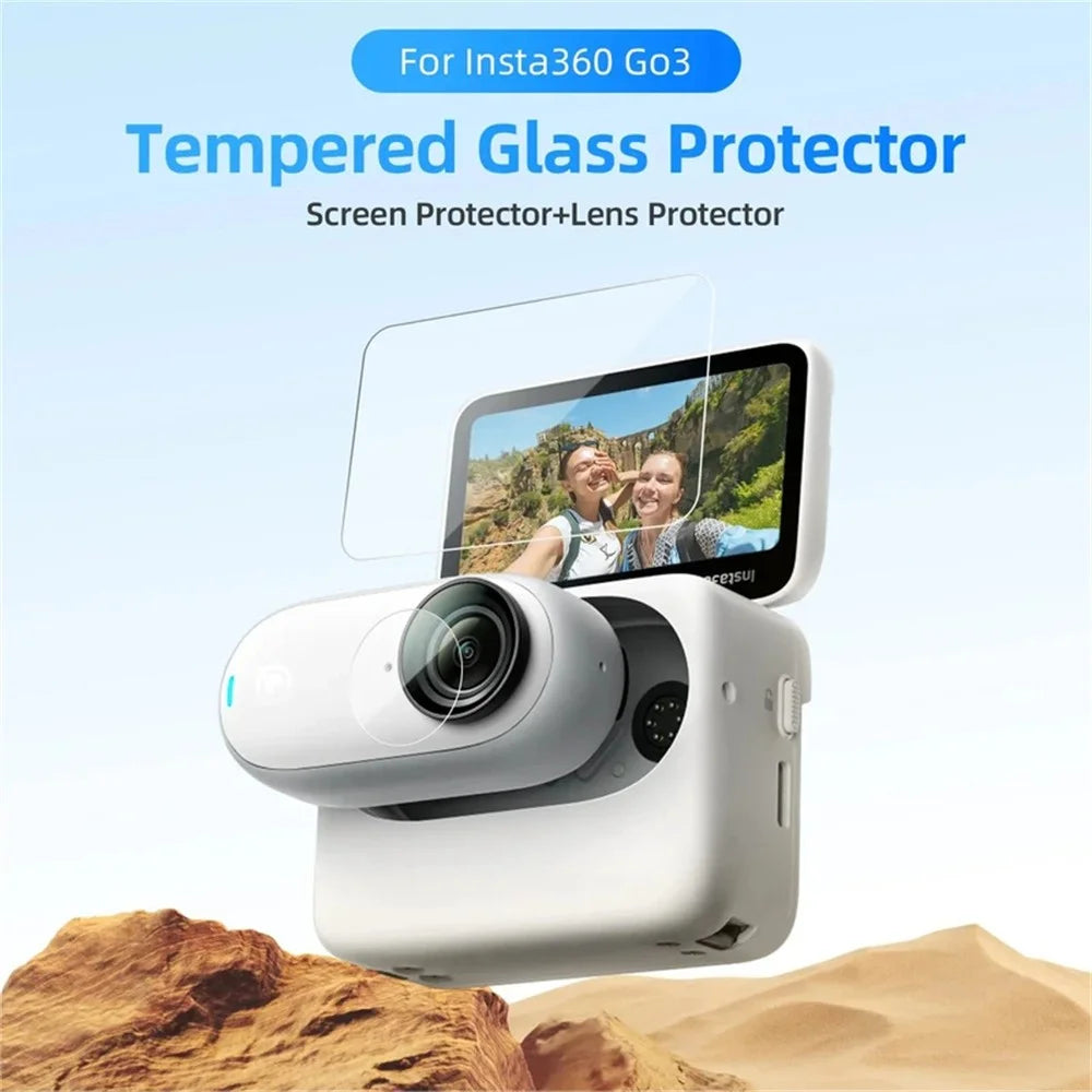 2 Sets For Insta360 GO 3S Camera Screen Film + Lens Film Tempered Glass 9H Hardness Screen Protectors - Transparent - 2