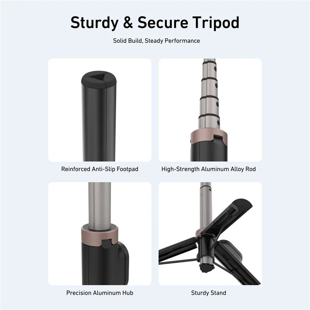 TELESIN S1-CSS-08 Vlog Selfie Stick for GoPro Hero 13 / 13 / 11 / DJI Osmo 360 Aluminum Alloy Tripod with Remote Control - Black - 5