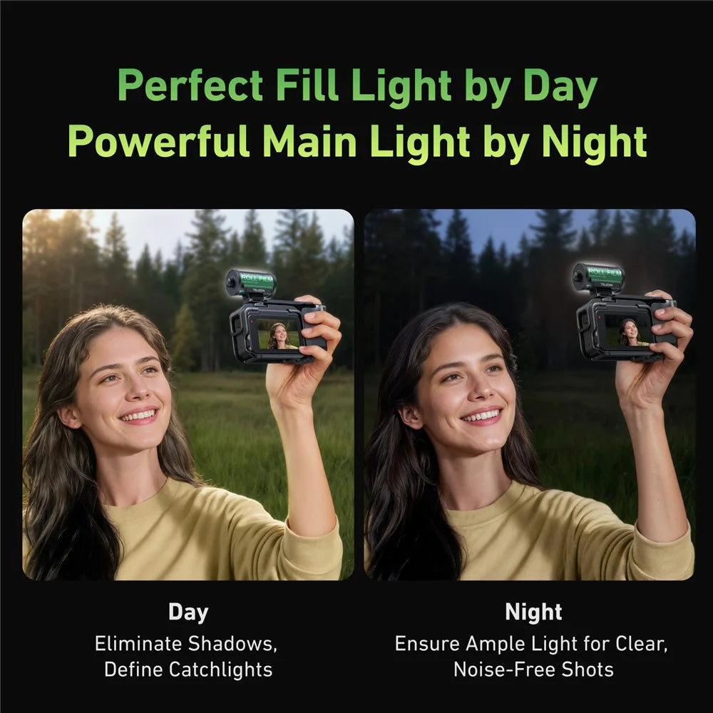 TELESIN S5-BGD-16 MagFilm Fill Light for DJI Action 6 / 5 / Pocket 3 Magnetic Cold Shoe RGB Color LED Light - Black - 4